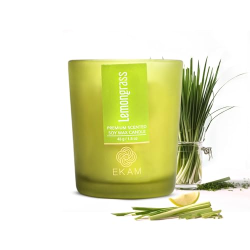 Image of EKAM Lemongrass Votive Soy Wax Scented Candle, 40 Grams, 10 Hours Burn Time| Long Lasting Premium Candles | Ideal for Home Decor | Gifting & Aromatherapy