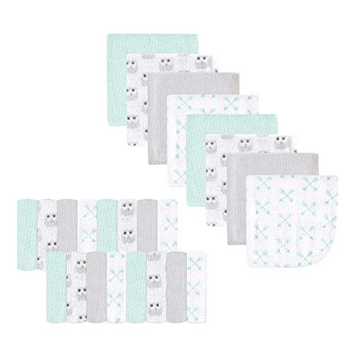Image of Luvable Friends Unisex Baby Super Soft Bundle Washcloths, Gray Owl, One Size