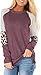 Leopard Print Tops for Women Long Sleeve Crew Neck Patchwork T Shirt Purple XL