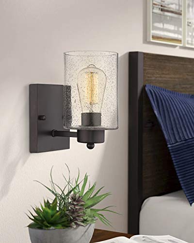 Image of Beionxii Wall Light Fixture | 2 Pack Interior Wall Sconce in Oil Rubbed Bronze with Clear Seeded Glass (8.5 inch H x 4.7 inch W) - MB9002 Series
