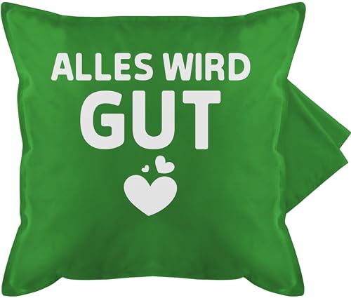 Kissenbezug - Statement Kissen mit Sprüchen - Alles wird gut - weiß - 50 x 50 cm - Grün - gute besserung kissenhülle sprüche spruch bezug...