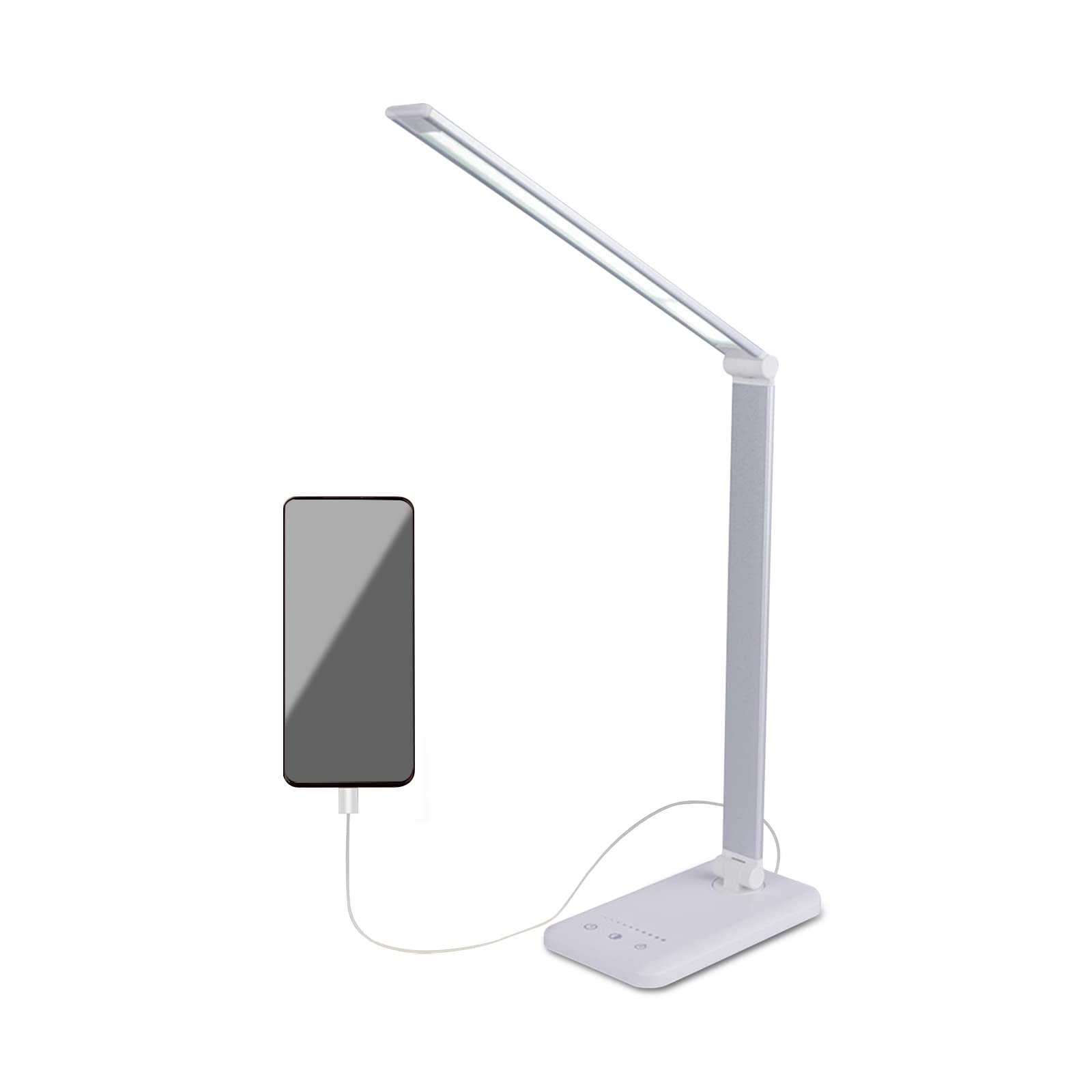 Ergocar Lámpara de Escritorio LED, La Luz Natural Protege Los Ojos, Flexo de Escritorio con Puerto de Carga USB, Lampara LED Escritorio Regulable con Control Táctil y Temporizador de 30/60min