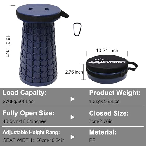 Image of ALEVMOOM Upgraded Collapsible Stool with Thickened Cushion 18.1 inch,600Lbs Max Weight Wider & Taller Pop Up Stool, Heavy Duty Portable Retractable Folding Chair or Travel Foot Rest for Camping & Outdoors