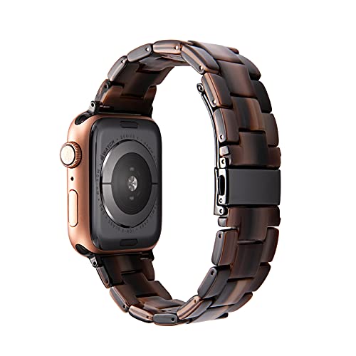 HOPO Compatible With Apple Watch Band 38mm 40mm 42mm 44mm Thin Light Resin Strap Bracelet With Stainless Steel Buckle Replacement For iWatch Series 8 7 6 5 4 3 2 1 SE (Chocolate/Black,38/40/41mm)