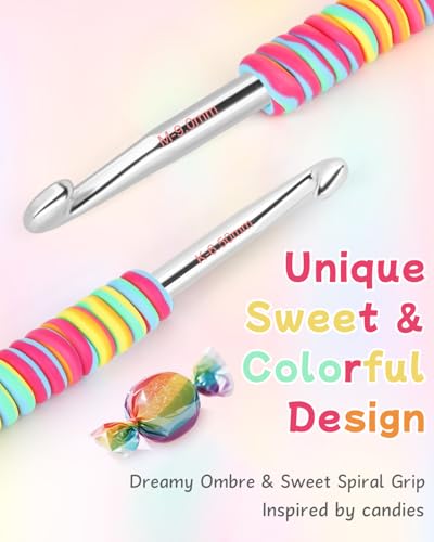 Image of 5 Large Sizes Crochet Hooks for Beginners 6.5mm(K)-10mm(N), Gradient Rainbow Ergonomic Grip for Arthritic, Extra Long Aluminum Crochet Needles, Ideal Crocheting Set Gift