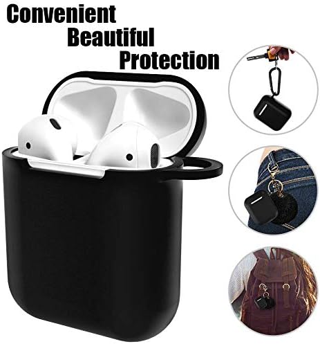 Silicone Case Cover with Cute Pompom Ball Keychain Compatible for Apple AirPods Charging Case – Shockproof Soft Skin and Anti-Lost Strap Suitable for Airpod Accessories (Black)