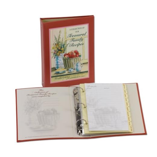 Meadowsweet Kitchens Treasured Family Journal Recipe Binder - Cookbook Organizer, Blank Notebook w/ 50 Lined Recipe Pages, 40 Clear Plastic Sleeves & 10 Dividers, 9 x 6 1/2 x 1 7/8 Inch, Red & Yellow