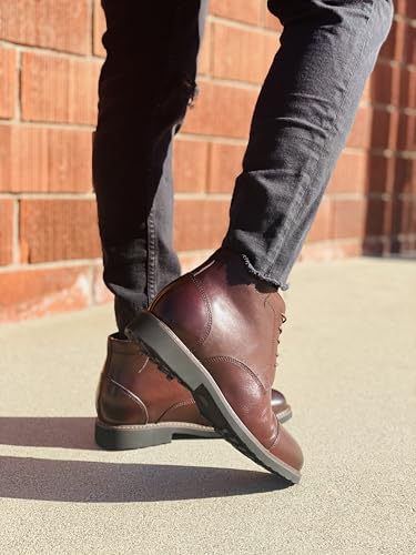 Image of CALTO Men's Invisible Height Increasing Elevator Shoes - Dark Brown Leather Lace-up Cap-toe Boots with Inner Faux Fur - 3.2 Inches Taller - Y41081 - Size 9 D(M) US