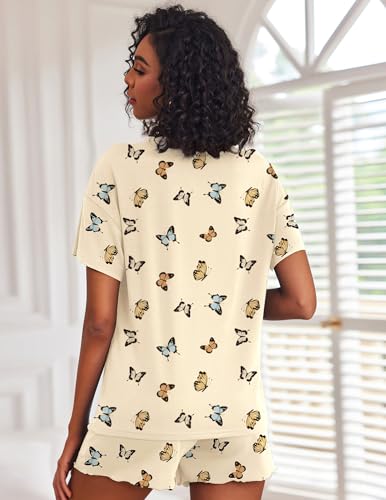 Image of Ekouaer Pajamas Set for Women Short Sleeve Lounge Set 2 Piece Loungewear PJs Soft Cute Lightweight Sleepwear