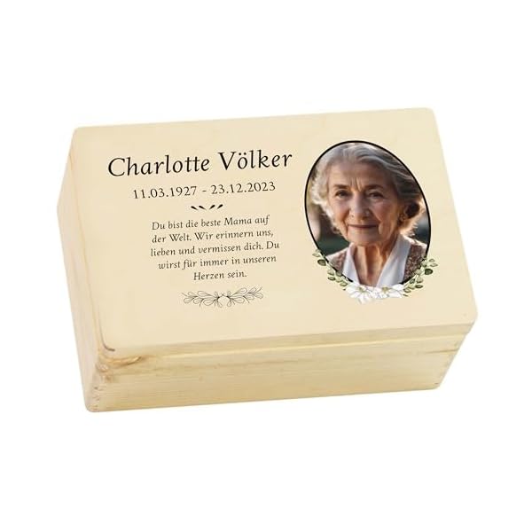 LAUBLUST Trauer Erinnerungsbox - Trauerkiste Personalisiert mit Name, Wunschtext oder Foto | Erinnerungsbox Verstorbene - Holzkiste Natur, FSC®