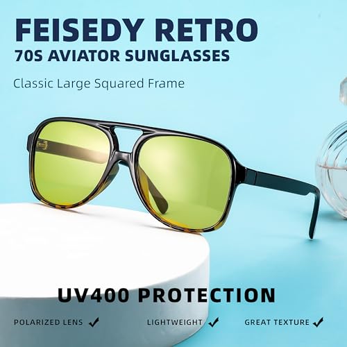Image of FEISEDY Vintage Retro 70s Plastic Aviator Sunglasses Women Men Classic Large Squared Frame B2751