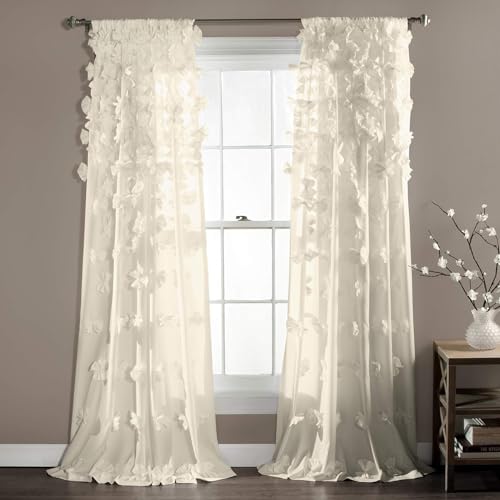 Lush Decor Riley Window Curtain (Single Panel), Polyester, Ivory, 54W x 84L, W 54" x L 84" (1 Panels)