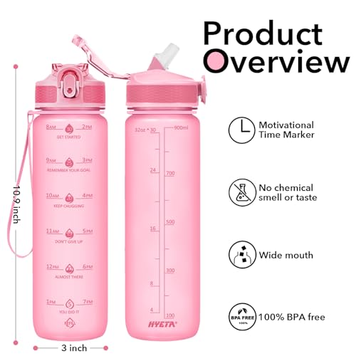 Image of Hyeta 32oz Water Bottles with Straw - Stay Motivated and Hydrated with Convenient Times to Drink Markings, Durable, Leak-proof