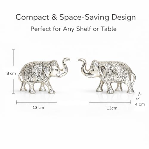 Image of Kalakriti Metal Elephant Statue Small Silver 2 pcs Set Enhance Your Home Car Office Table Article | Animal Decorative Showpiece Figurines for Best Gifting