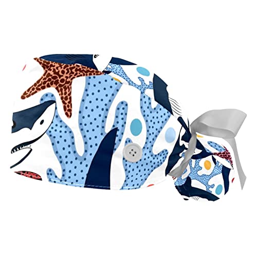 Chapeaux bouffants Requins et étoiles JDEZ : 2 casquettes de travail ajustables mixtes