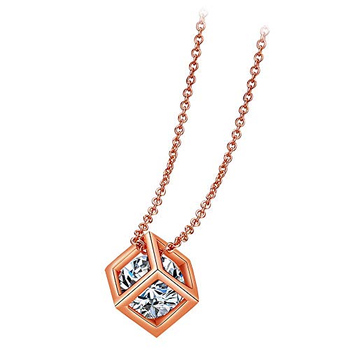 Collier pendentif femme cube creux zircone cubique blanche couleur or rose