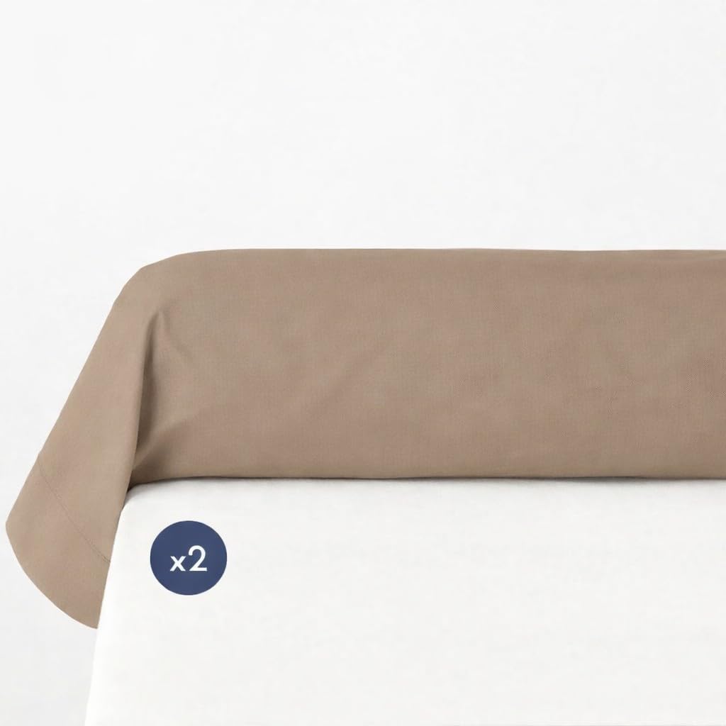 Taies de traversin 85x185 cm 100% Coton, Lot de 2, Beige foncé, Douces, résistantes et Respirantes, Home Linge Passion