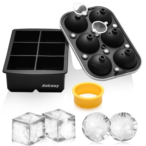 Ankway Bandejas para Cubitos de Hielo, Juego de Moldes de Silicona para Hielo, Máquina para Hacer Bolas de Hielo con Tapa para Congelador, Whisky, Cócteles, Fácil Liberación y Reutilizable, Sin BPA