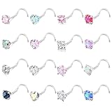 SEEDRILL 16 Pcs Hypoallergenic 20G Nose Rings Studs 316L Surgical Stainless Steel Nose Rings for Women 3mm CZ&Opal Labret Lip Nose Piercings Jewelry Nose Screw 20 Gauge Nose Studs Screw Shape