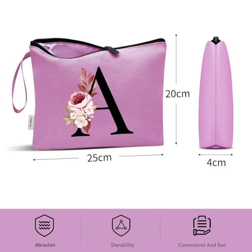 Image of Vavabox A-Z Personalized Makeup Bag, Birthday Gifts for Women Mom, Gifts for Best Friend, Bride Bridesmaid Cosmetic bag (A, 07-Purple)