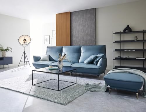 Image of Fabrique Solasta Leatherette 4 Seater with Puffy Moden Design Blue Sofa Set | Comfortable Furniture for Home Office & Living Room | Easy to Move with Stainless Steel Legs