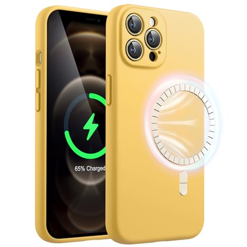 JETech Magnetic Silicone Case for iPhone 12 Pro Max 6.7-Inch, Compatible with MagSafe, Phone Cover with Camera Lens Full Protection (Sunglow)