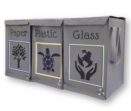 Shiva Green Poubelle Tri Selectif 3 Bac Déchets et Recyclage 3 Sacs pour Le Tri Selectif Plastique Verre et Papier