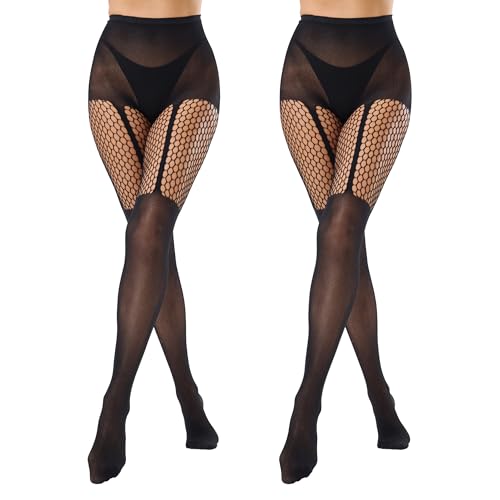 Faux Thigh High Tights for Women - Fishnet Gothic Pantyhose, High Waist Over-The-Knee Goth Leggings