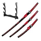 EIN Satz Katana Wakizashi Tanto Schwert Echt Metall aus Stahl Nicht scharf Samurai mit Ständer zur Dekoration oder als Geschenk 5KM30-3PC