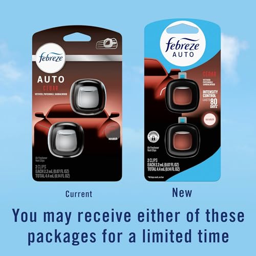 Image of Febreze AUTO Air Freshener Vent Clip Ember, 07 oz. Car Vent Clip, Pack of 2 (CEDAR)