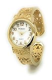 Wincci Ladies Elegant Metal Bangle Cuff Fashion Watch Pearl Dial (Gold)