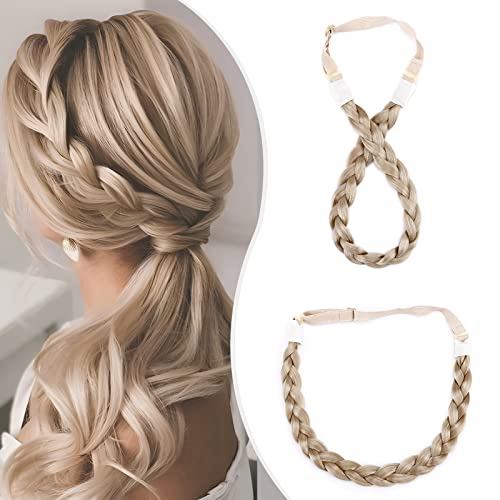 Elailite Cerchietto Fascia per Capelli Hairband Braids Extension Treccine Finte Treccia Intrecciata Posticci Donna (3 Ciocche) # Biondo Chiaro/Biondo Pallido