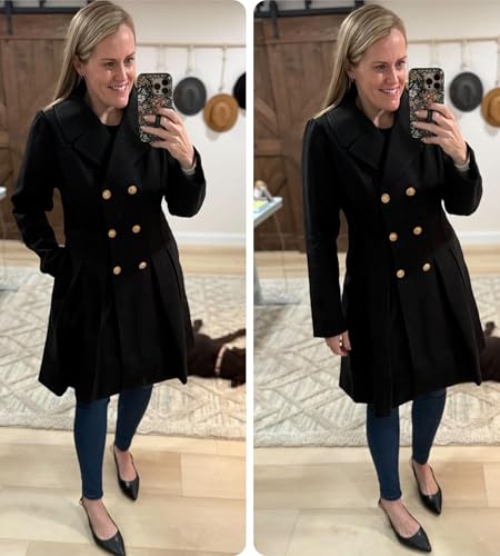 GRACE KARIN 2024 Women's Fashion Trench Coat Notch Lapel Double Breasted Thick A Line Pea Coats Jacket with Pockets(S-2XL)2