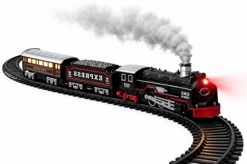 Image of Rechargeable Vintage Black Toy Train Set for Kids | Real Smoke, Bollywood Music & Light | 16-Piece Express Toy Train with Track | Birthday Gift for Boys & Girls (3+ Years) - Packaging May Vary