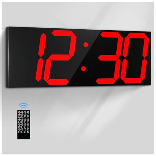 CHKOSDA 18.7‘’Large Digital Wall Clock,LED Digital Clock with Big Number,Multi-Function Remote Controlled Wall Clock with Timer, Alarm and Calendar Display(Red)