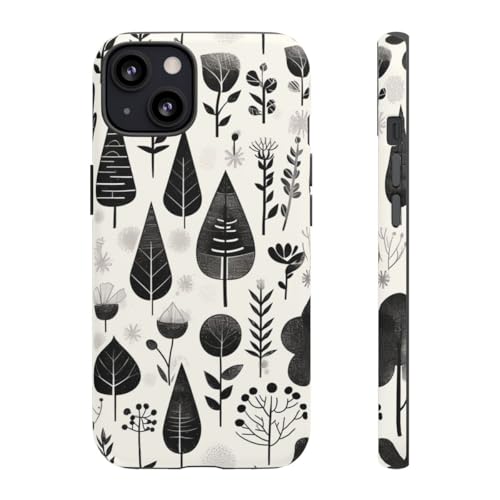 Coque iPhone 13 rigide mate blanche au motif botanique monochrome