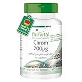 Fairvital | Chrom 200µg - 90 Tabletten - mit 200mcg Chrom pro Tablette - Hochdosiert - Vegan - Chromium Picolinate - essentielles Spurenelement