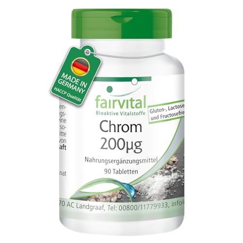 Fairvital | Cromo 200mcg da cromo picolinato, per 3 mesi - HOCHDOSIERT - VEGAN - 90 compresse