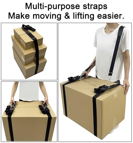 shoulder moving straps with cargo tie down straps - move lift carry lash and secure heavy objects furniture appliances - 1 person