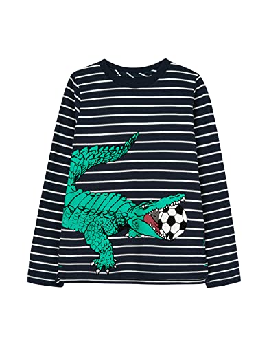 Image of Joules Boys Finlay Long Sleeve T-Shirt 2-8 Years - Navy Stripe Crocodile - 8Yr