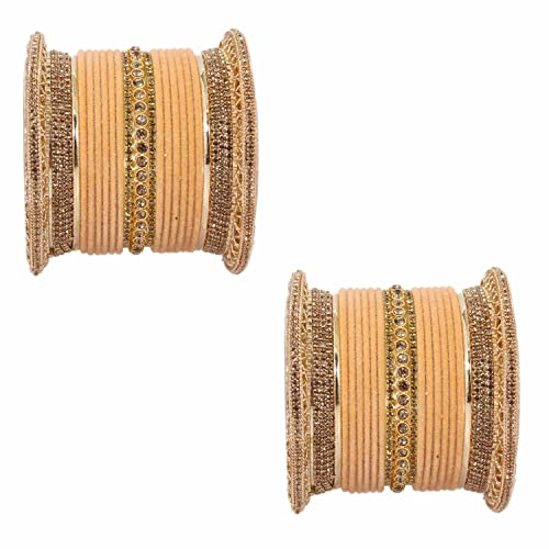 Image of NMII Non-Precious Metal with Base Metal and Studded with Zircon Gemstone Glossy Finished Traditional Velvet Bangle Chuda set for Women and Girls