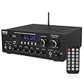 Pyle Stereo Amplifier Audio Receiver with Bluetooth Streaming, 200 Watt Peak, 2.0 Channel HiFi Sound System with MP3/USB/SD/FM Radio, RCA/Aux Inputs, Mic and Headphone Jacks, Rotary Vol Bass Treble