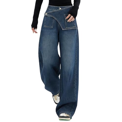 Pantalones De Verano Mujer De Trabajo, Pantalones Vaqueros Mujer Deportivos, Rectos Mezclilla Pierna Ancha con Capas Bicolor Un Look Casual CóModo Y Favorecedor Pantalón Deportivo Pantalon