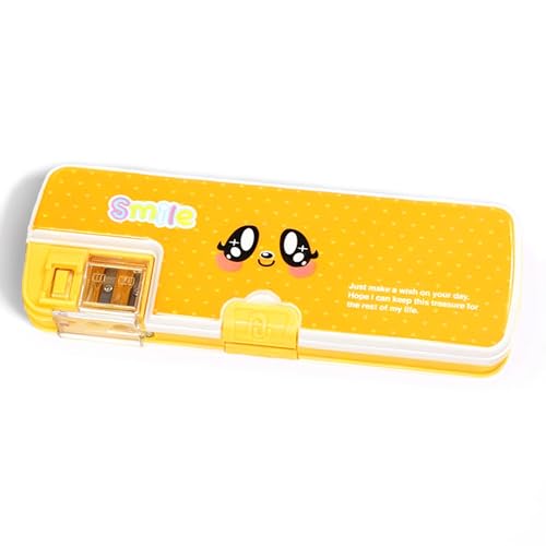 Image of Double Layer Pencil Case, Plastic Pencil Boxes with Pencil Sharpener, Cute Pen Box Organizer for Pencils, Erasers, Paper Clips, School Supplies, Best Birthday Gifts for Kids Teens(Orange)