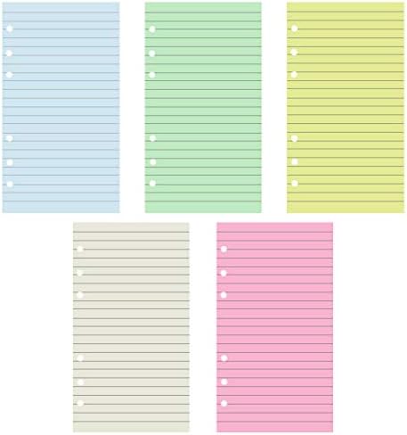 Colorful 6-Hole Ruled Refills Inserts, 5-Color Loose Leaf Planner Filler Paper for Personal Size Organizer Binder, 50 Sheets/100 Pages,Lined