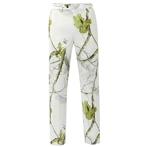 Men 2 Pieces Slim Fit Suit Set, Light Grey Printed Blazer Pants Set with Tie, Formal Notch Lapels Coat Tuxedo Set4