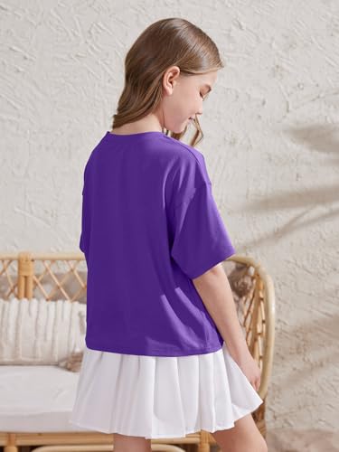 Image of ZDC Girls Athletic Oversized Crop Tops Kids Drop Shoulder Short Sleeve T Shirts Workout Tees