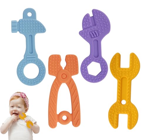 Image of Chuya Baby Teether Toys, Chew Toy, Baby Teething Toys Teething Relief for Infant Toddlers, Hammer Wrench Easy to Hold Silicone BPA-Free (4 Pack)