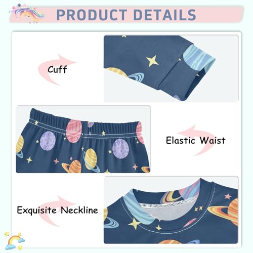 Pajama Sets Long Sleeve Colorful Planets and Stars Soft Comfy Sleepwear 2 Piece PJS 3-8T4