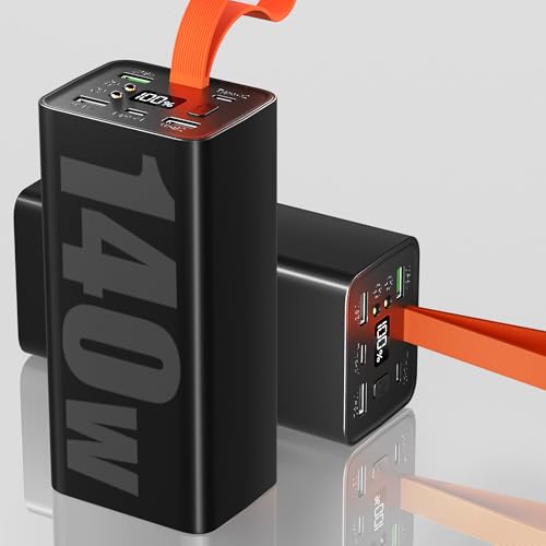 70000mAh 140W Batteria Esterna Power Bank PD3.1 QC4.0 Carica Rapida Caricatore Portatile con 5 Uscite, Display LED e Torcia, per Smartphone iPhone Tablet iPad Campeggio e Outdoor